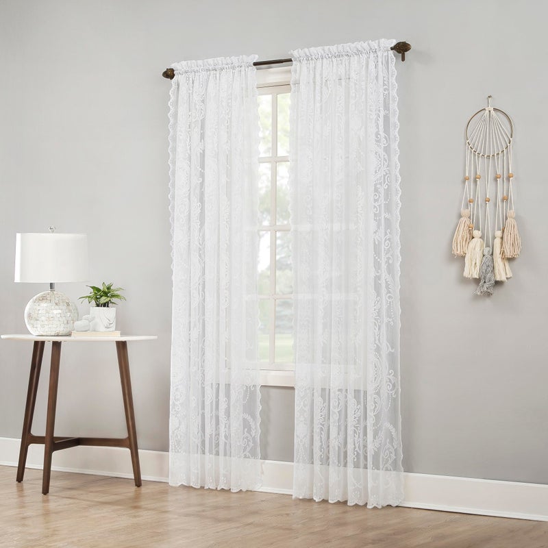 No. 918 Ariella Floral Lace Rod Pocket Curtain Panel, 58" x 63", White - Image 4